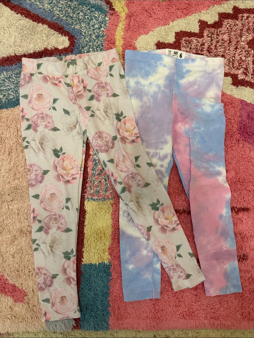 Bundle of Chaser Girls Floral & Pastel Tie-Dye Leggings - Pink, Purple, Blue
